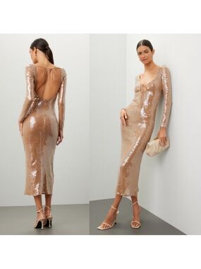 BARDOT Verona Sequin Nude Maxi Dress long sleeve mermaid